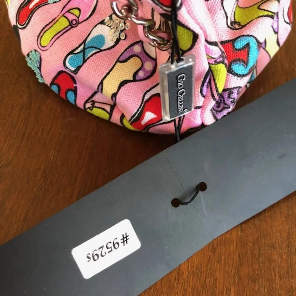 GIO CELLINI Bead Sequin Pink Canvas Shoe Print Hobo Shoulder Bag/Purse